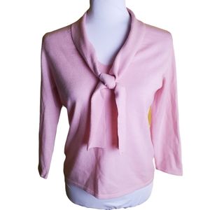 Vintage Ann Taylor Pastel Pink Wool Tie Neck Sweater Size Medium